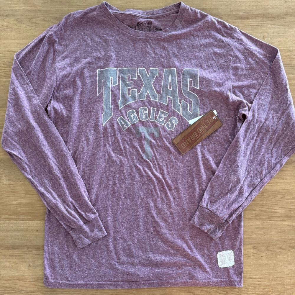 Retro Brand Texas Aggies Long Sleeve T-Shirt Maroon Mens Large NWT